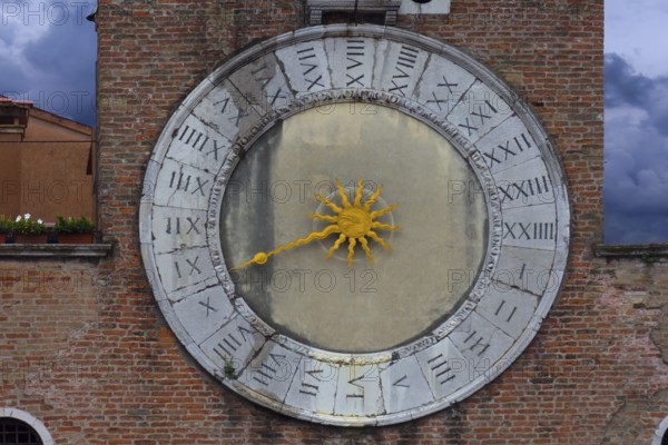 Historic sundial at San Giacomo di Rialto church, Venice, Veneto, Italy