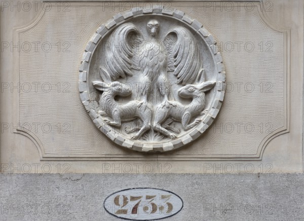 Relief with eagle and two hares, Venice, Veneto, Italy