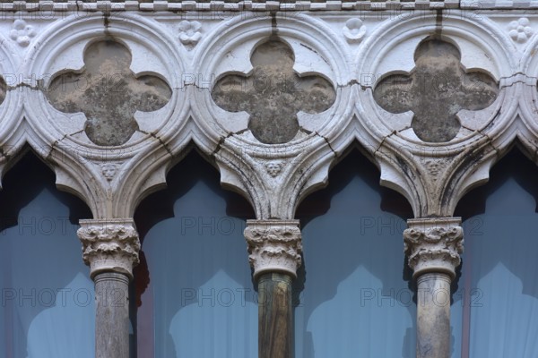 Detail of arcaded arches of a palazzo, Venice, Veneto, Italy