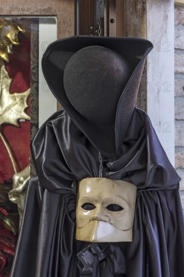 Venetian carnival costume in front of a shop, Venice, Venice, Italy