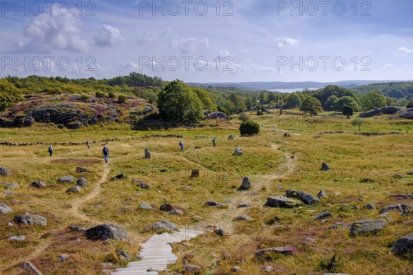 Stone circles, sculpture park, Skulptur i Pilane, near Klövedal, Tjörn, Schären, Bohuslän Province, Västra Götalands län, South Sweden, Sweden