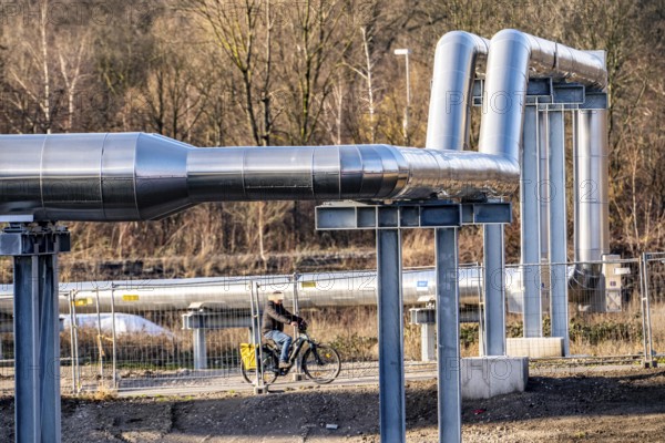 Iqony district heating pipelines at the city port, crosses the Rhine-Herne Canal in Essen, North Rhine-Westphalia, Germany