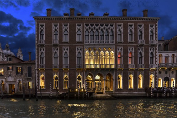 Palazzo Genovese on the Grand Canal at dusk, built in 1892, Dorsoduro district, Venice, Veneto, Italy