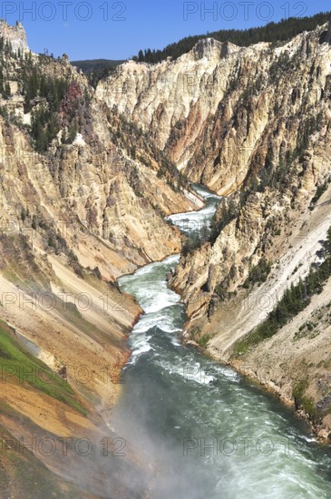 A river snakes through deep canyons and dramatic rock formations, Grand Canyon of the Yellowstone, Yellowstone National Park, Wyoming, USA
