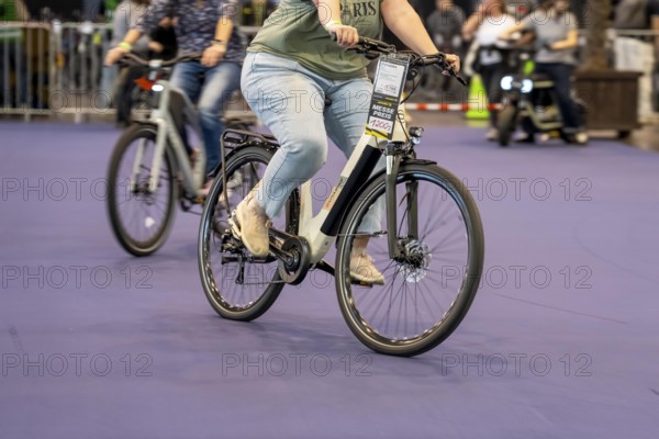 Test drives of new bikes at the public exhibition Fahrrad Essen, in the halls of Messe Essen, retailers and manufacturers show everything about bicycles, e-bikes, accessories, North Rhine-Westphalia, Germany