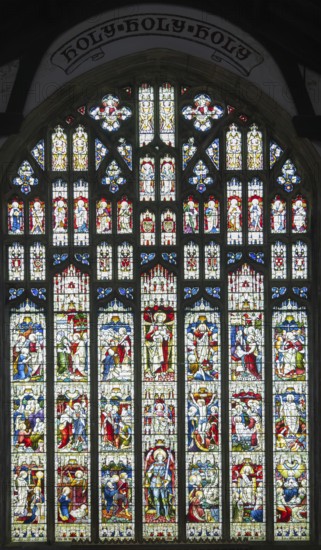 Stained glass east window church of Saint Michael, Beccles, Suffolk, England, UK by Heaton, Butler and Bayne c 1875