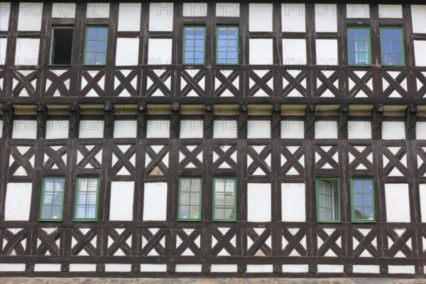 Timbered structure of the hunting lodge of the Counts of Schwarzenburg-Rudolstadt in Paulinzella, Saalfeld-Rudolstadt district, Thuringia, Germany