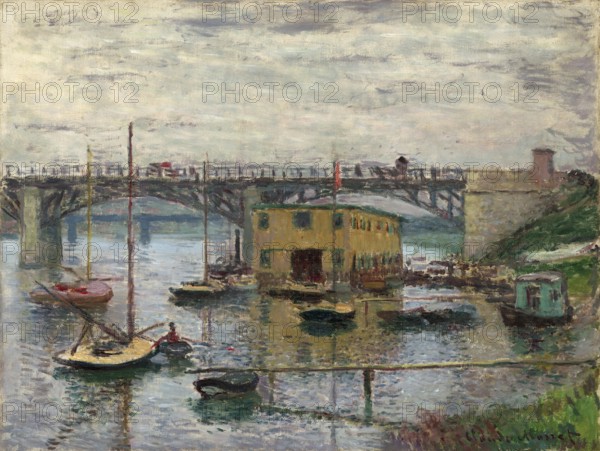 Claude Monet (born 14 November 1840 in Paris as Oscar-Claude Monet, died 5 December 1926) important French painter, Impressionist style. Here is his work, Bridge at Argenteuil on a Gray Day (c. 1876), Bridge at Argenteuil on a Grey Day (c. 1876), Calm river view with bridge and various small boats in the foreground