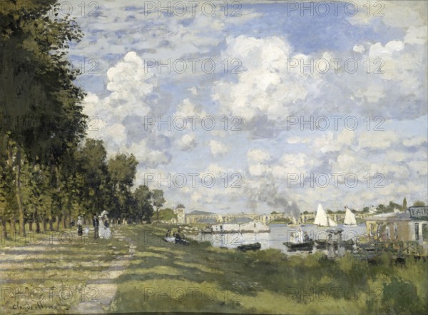 Claude Monet (b. 14 November 1840 in Paris as Oscar-Claude Monet, d. 5 December 1926) important French painter, Impressionist style. Here is his work, Bassin d'Argenteuil (ca. 1872), Bassin d'Argenteuil (ca. 1872), Summery shore with sailboats and walkers along a river under a sky full of clouds