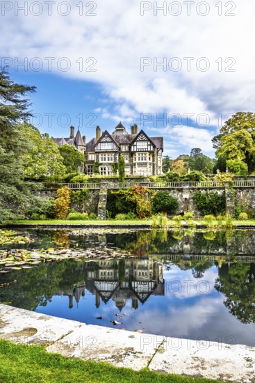 Autumn Colours over Bodnant House and Garden, Conwy River, Colwyn Bay, Conwy, Wales, UK