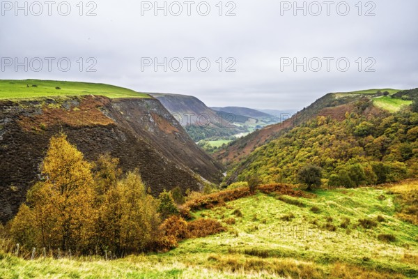Autumn colors over Ffrwd Fawr Waterfall, Dylife, Llanbrynmair, Powys, Wales, UK