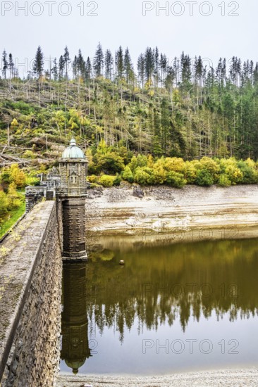 Autumn colors over Pen y Garreg Dam and Reservoir, Elan Valley, Rhayader, Powys, Wales, UK