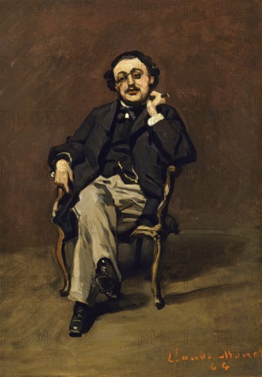 Claude Monet (b. 14 November 1840 in Paris as Oscar-Claude Monet, d. 5 December 1926) important French painter, Impressionist style. Here is his work, Dr Leclenche (1864), A man sits in an armchair with a cigarette and an elegant posture