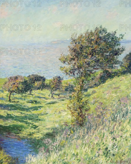 Claude Monet (b. 14 November 1840 in Paris as Oscar-Claude Monet, d. 5 December 1926) important French painter, Impressionist style. Here is his work, Gust of wind (1881), Light-flooded green meadow, lined with trees, with a view of the sea in the background