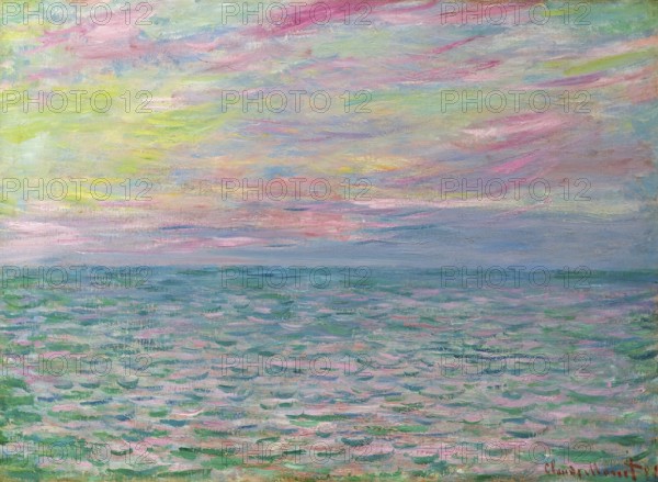 Claude Monet (b. 14 November 1840 in Paris as Oscar-Claude Monet, d. 5 December 1926) important French painter, Impressionist style. Here is his work, Sunset in Pourville, Open Sea (1882), A vast expanse of sea under a pastel-coloured sky conveys peace and tranquillity