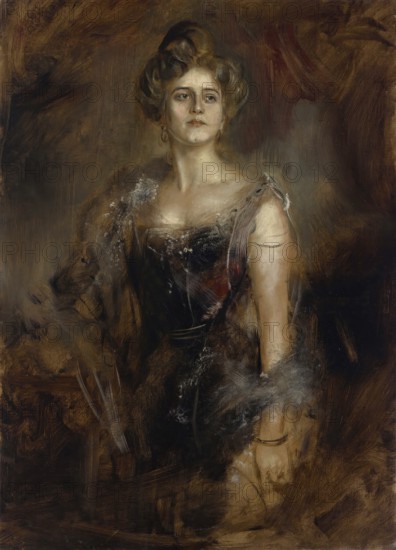 Painting, Reproduction of the painting, Work of art, Historical, Franz Seraph Lenbach, since 1882 Knight of Lenbach (born 13 December 1836 in Schrobenhausen, died 6 May 1904 in Munich), German painter, Munich painter prince, here his work:, Hubertine Henriette Startz (Around 1901), An elegant woman in refined clothes with a strong expression