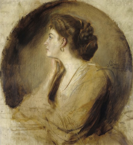Painting, Reproduction of the painting, Work of art, Historical, Franz Seraph Lenbach, since 1882 Knight of Lenbach (born 13 December 1836 in Schrobenhausen, died 6 May 1904 in Munich), German painter, Munich painter prince, here his work:, Margarethe von Stumm (ca. 1902), Pensive profile of a woman in pastel tones on a light background