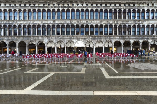 Empty St. Mark's Square when it rains, Venice, Veneto, Italy