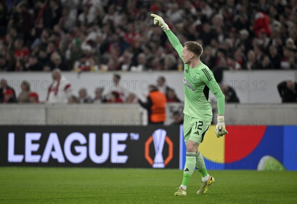 Goal celebration goalkeeper Vijami Sinisaldo Celtic Glasgow FC (12) Football UEFA Europa League, MHPArena, MHP Arena Stuttgart, Baden-Württemberg, Germany