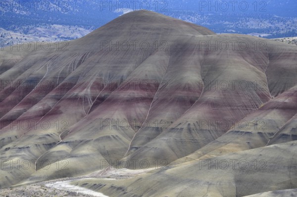 Reddish brown hills with gentle curves and eroded areas against a clear sky, John Day Fossil Beds National Monument, Painted Hills Unit, Oregon, USA