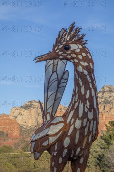 Sedona, Arizona - A 15-foot-tall sculpture of a roadrunner in a roundabout on state route 179. The work was designed by Don Kennell and Lisa Adler. It is part of Sedona's Art in the Roundabouts program