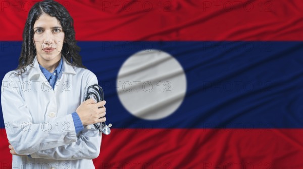 Laotian national health system, Medical professional on Laos flag background