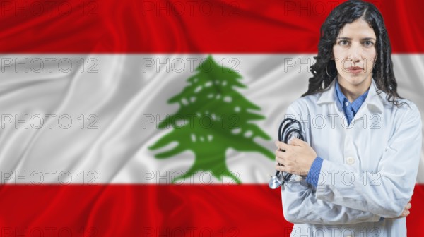 Lebanese national health system, Medical professional on Lebanon flag background