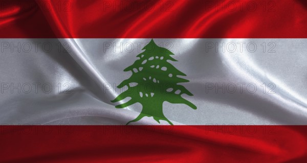 National flag of Lebanon with cloth texture. Lebanon flag with realistic texture background