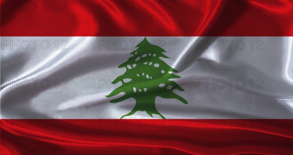 Lebanon flag with cloth textured background. National flag of Lebanon with realistic texture