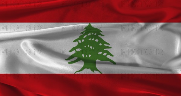 Flag of Lebanon with fabric textured background. Close up of National flag of Lebanon with realistic texture