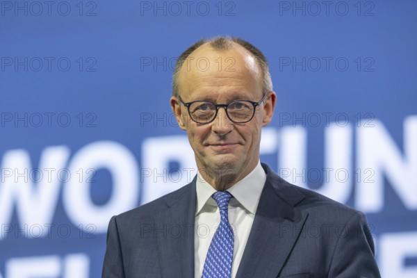 38th Federal Party Congress of the CDU of Germany in Stuttgart. Federal Chancellor Friedrich Merz after his speech to delegates. Stuttgart, Baden-Württemberg, Germany
