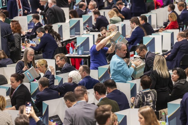 38th Federal Party Congress of the CDU of Germany in Stuttgart. Reelection of party leader Friedrich Merz. Due to technical problems with electronic voting, ballot papers and mobile ballot boxes were used. Merz was re-elected as CDU boss with 91.2 percent. Stuttgart, Baden-Württemberg, Germany