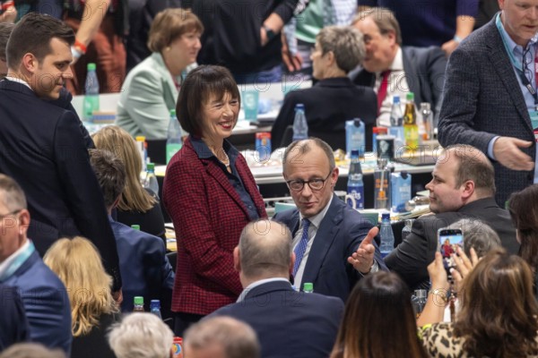 38th Federal Party Congress of the CDU of Germany in Stuttgart. Reelection of party leader Friedrich Merz. Selfie with Federal Chancellor Friedrich Merz and Charlotte Merz. Stuttgart, Baden-Württemberg, Germany