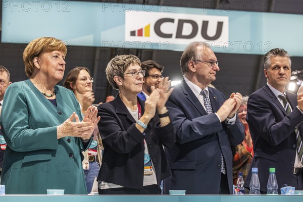 38th Federal Party Congress of the CDU of Germany in Stuttgart. Angela Merkel, Annegret Kramp-Karrenbauer, Reiner Haseloff, Thorsten Frei. Stuttgart, Baden-Württemberg, Germany
