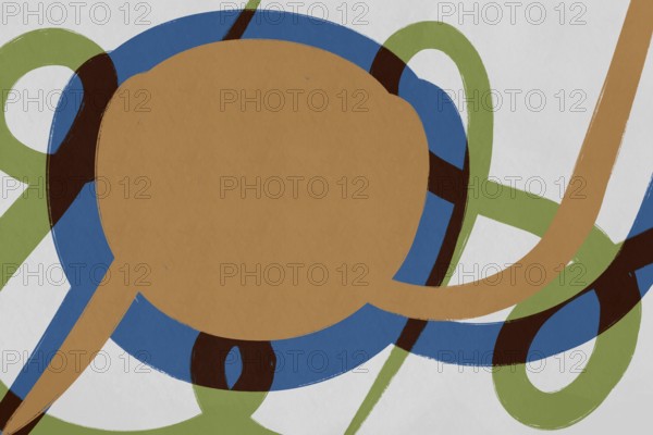 A modern abstract illustration featuring interconnected geometric shapes in earthy beige, rich brown, crisp blue, and fresh green tones, ideal for backgrounds or creative designs