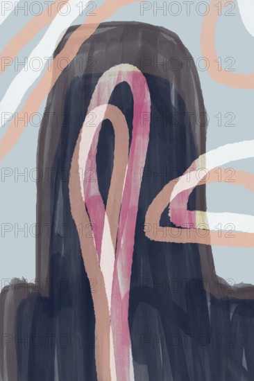 This artwork features a blurred, abstract portrait with soft curves and obscure facial features, enveloped in a muted palette of grays and pinks, evoking a sense of mystery and introspection
