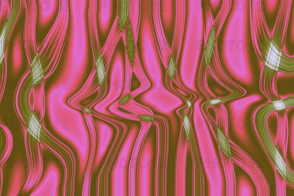 A vibrant abstract pattern with pink and green wavy lines, creating a dynamic visual effect. Perfect for backgrounds