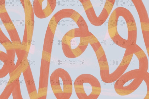 An abstract illustration featuring flowing strokes in pastel colors, mixing soft orange and yellow hues on a light blue background, creating a warm artistic atmosphere