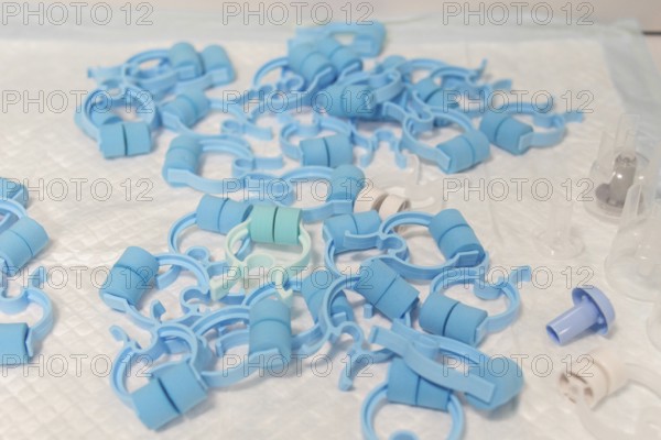 Nose clips for accurate spirometry, for restriction of nasal airflow to ensure precise lung function measurements during respiratory spirometry tests in a pneumology department