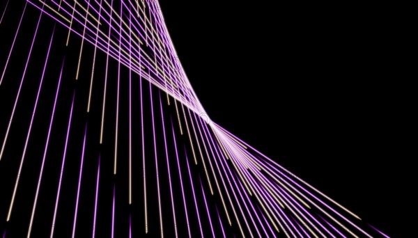 Vibrant purple and pink neon lines form dynamic geometric patterns on a black background. This abstract image combines futuristic and artistic elements for visual impact