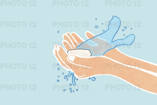 Illustrated depiction of handwashing, showing hands, soap, and water splashes Emphasizes hygiene and health awareness Ideal for promoting cleanliness and well-being