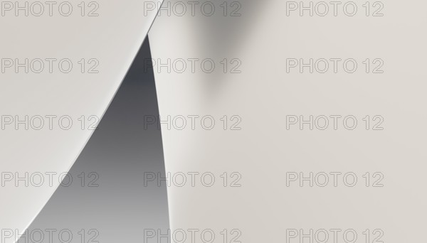 This image features a simplistic and elegant 3D rendered abstract background with smooth white and grey surfaces that curve and intersect, creating a visually soothing and modern vibe