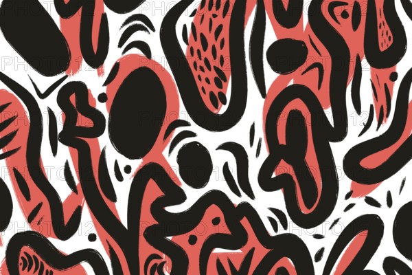 This abstract illustration showcases bold red and black curves intertwining, creating a dynamic and visually striking pattern. Perfect for modern and artistic themes