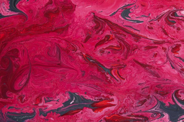 A striking abstract marble texture featuring vivid shades of acrylic red and pink, intertwined with dark accents. Perfect for artistic designs, backgrounds, or creative projects