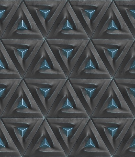 This 3D geometric pattern features an abstract design, perfect for contemporary wallpaper and backgrounds. The repeating triangular shapes create a modern, textured look
