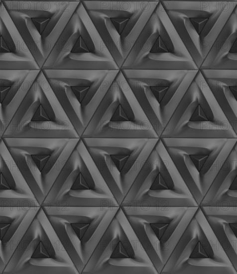 This 3D geometric pattern features a repetitive triangular design, creating a seamless abstract texture. Ideal for wallpaper, digital backgrounds, and illustrations