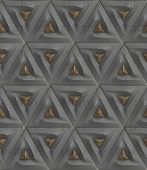This abstract 3D geometric pattern features intricate triangular designs, ideal for modern wallpaper or digital backgrounds. The illustration adds depth with its unique composition