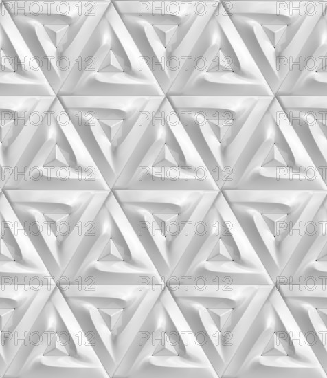 A seamless 3D geometric pattern featuring triangular shapes in a monochrome palette. This abstract illustration is ideal for modern wallpaper and textile designs