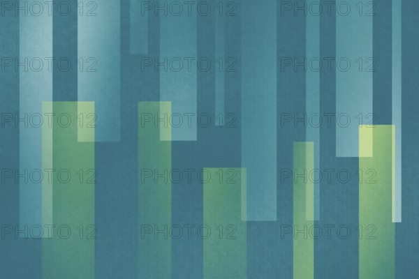 Digitally created abstract geometric business background, featuring vertical blocks in varied shades of blue and green, ideal for professional presentations and designs