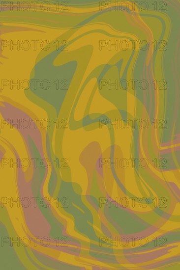 This abstract illustration features fluid, swirling shapes in earthy tones of green, yellow, and brown. Ideal for creative projects and design backgrounds
